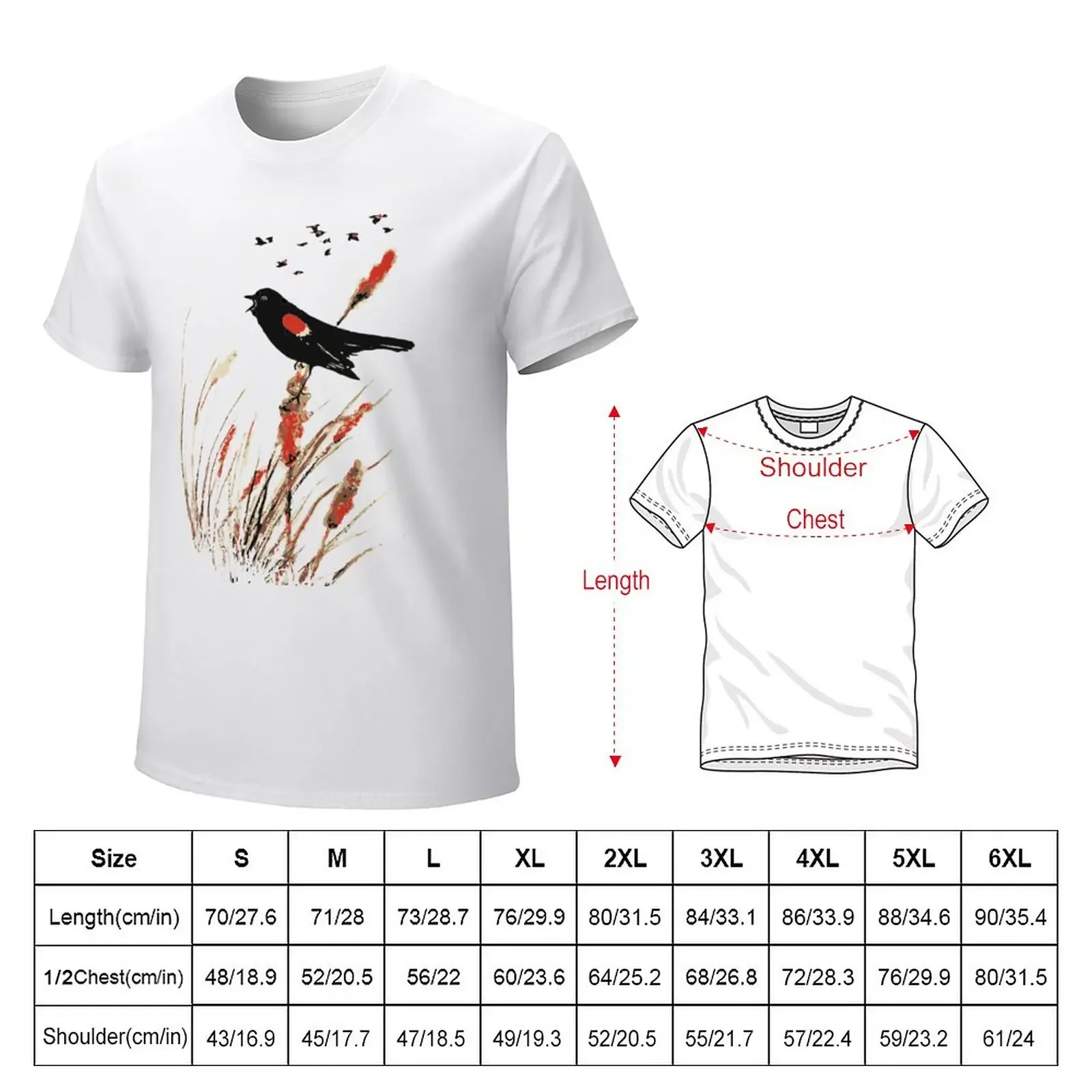 Watercolor Red Wing Blackbird Bird Nature Art T-Shirt quick drying oversizeds boys animal print mens plain t shirts