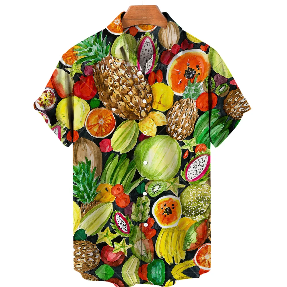 

Men Hawaiian Shirts Tropical Fruit Pattern 3d Printed Colorful Flowers Summer Vintage Beach Vacation Short Sleeve Fashion Blouse