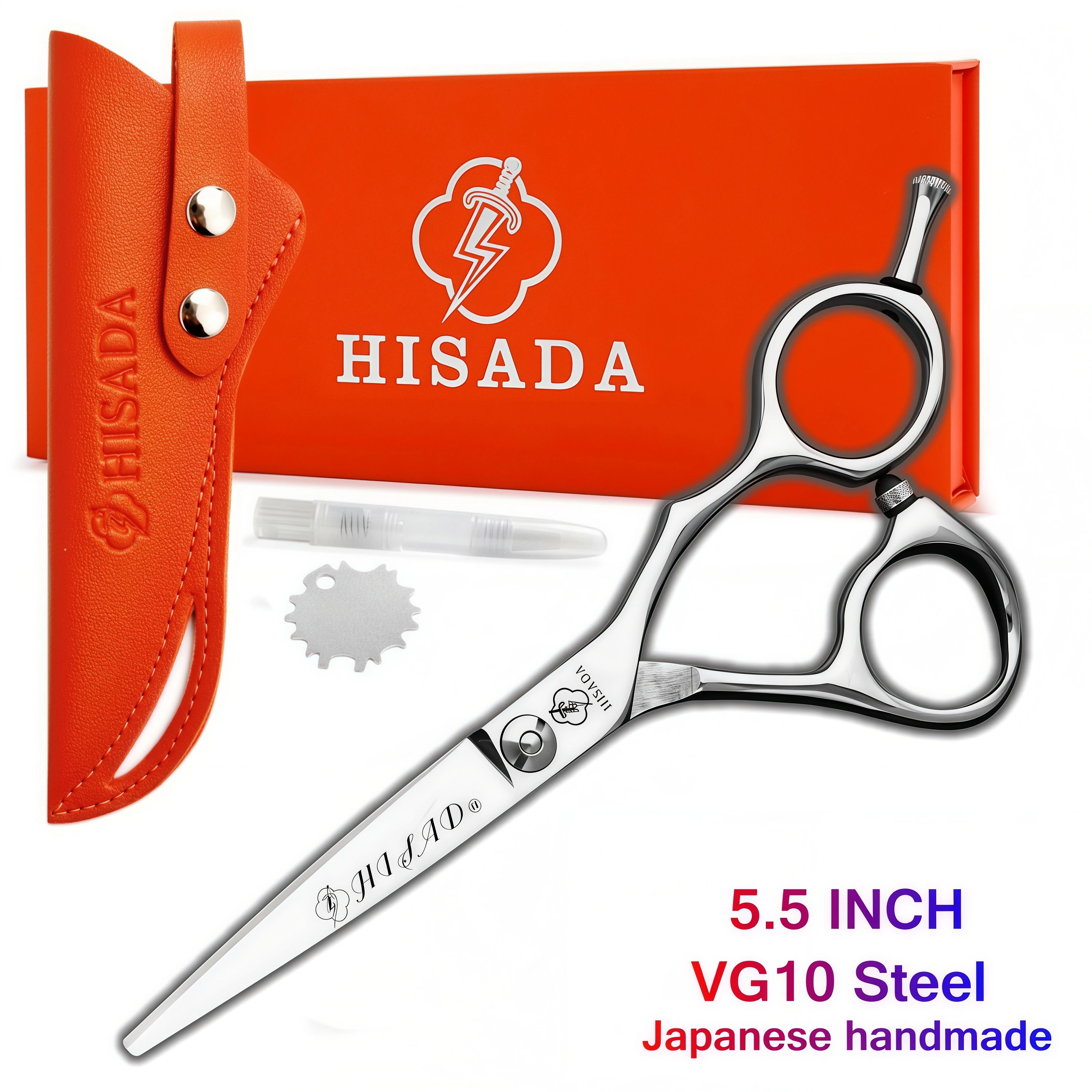 HISADA Barber Scissors 5.5-Inch Professional Hairdressing Scissors Japanese Handmade VG10 Material Barbershop Hair Scissors