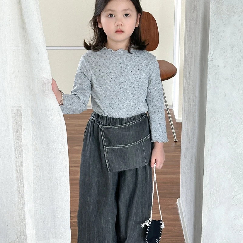 Shirt Jeans Pants Girl 2024 Autumn New Korean Sweet Cute Trendy Style Comfortable Simple Chrome