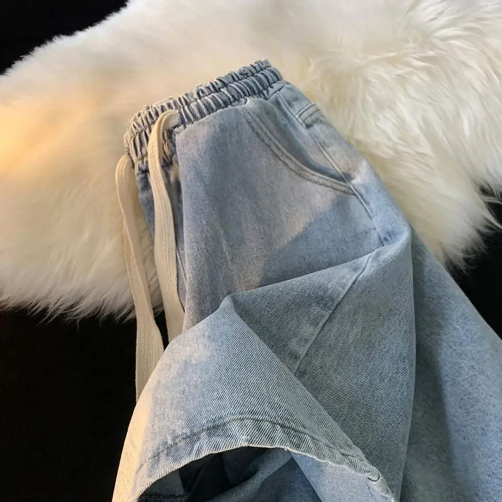 

2025 мужские универсальные джинсовые шорты, летние повседневные шорты, пляжные шорты с эластичной завязкой, широкие быстросохнущие джинсовые шорты