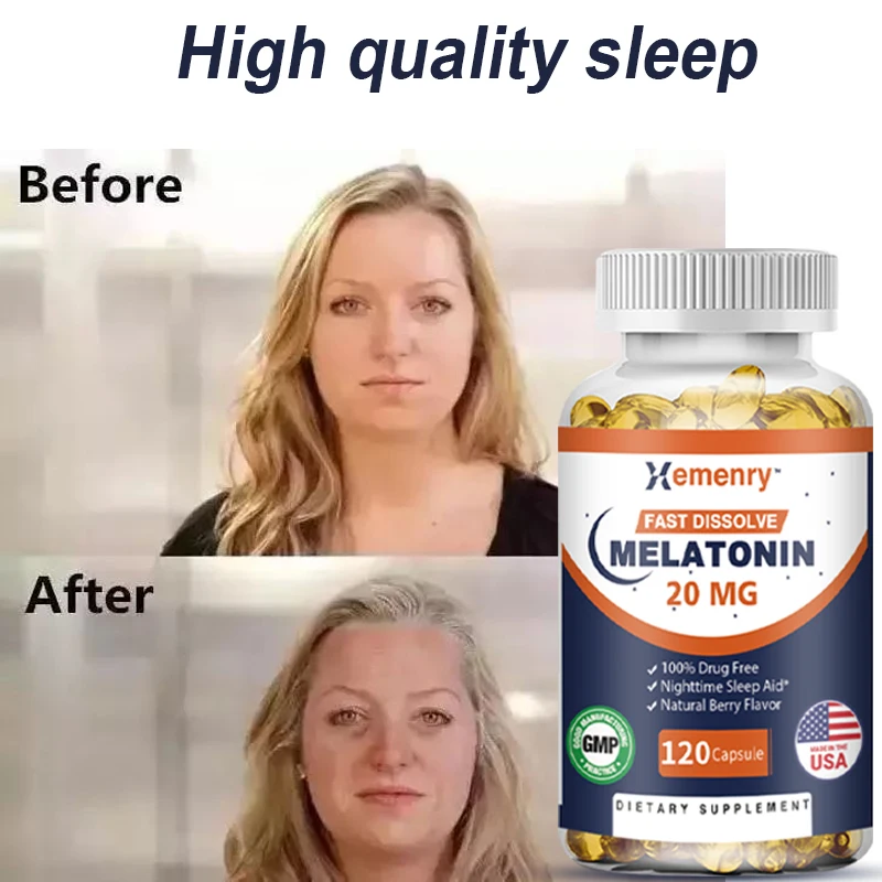 

Melatonin Capsules - Helps Relax, Improve Sleep Quality, Promote Deep Sleep, Enhance Vitality, and Regulate Immune System