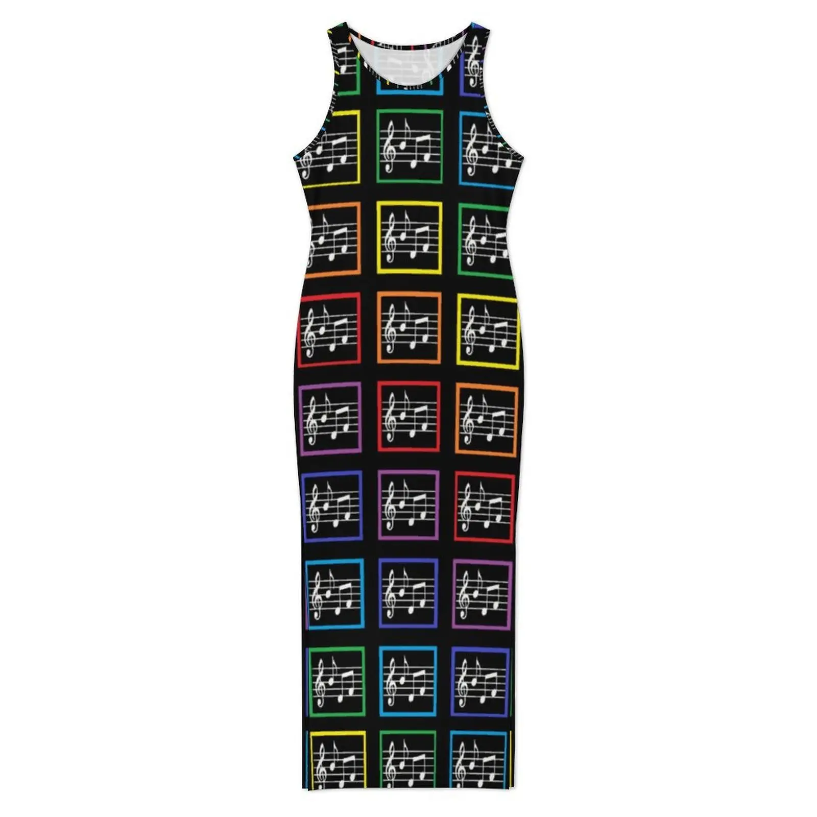Music Squares Dress Sleeveless Rainbow Framed Casual Y2k Maxi Dresses Vintage Bodycon Dress Women Custom DIY Oversize Clothing