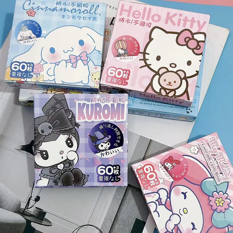 60PCS/Box Kawaii Anime Sanrio Stickers Hello Kitty Kuromi Cinnamoroll Pochacco Stickers DIY Stationery Cute Cartoon Sticker Gift