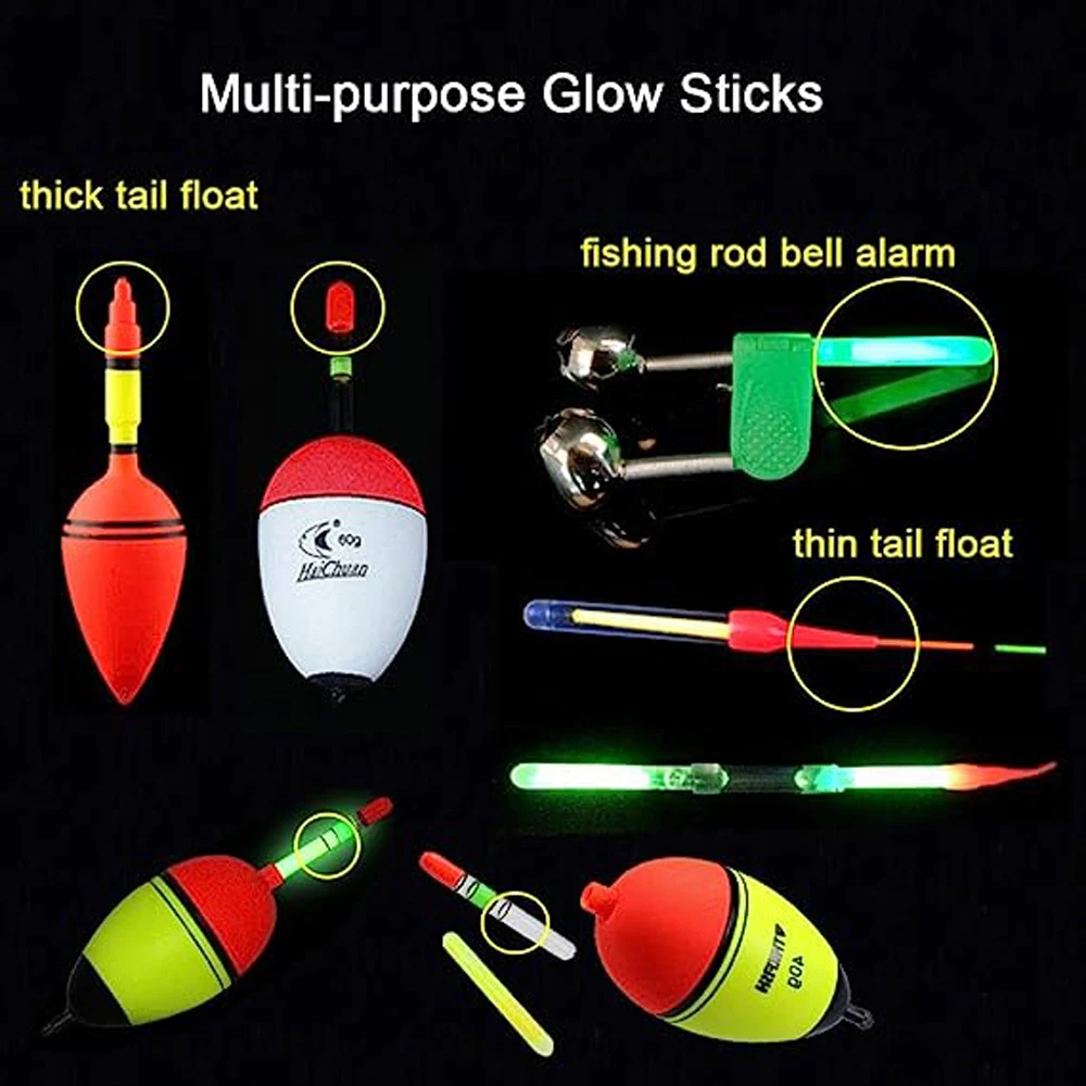 Bóia de pesca noturna, 100pcs, luz fluorescente, brilho na cor verde, vara de pesca, acessórios