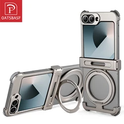 Oatsbasf Phone Case for Samsung Galaxy Z Flip 6 with 360° Rotatable Stand Metal Magnetic Frameless Protective Cover Shockproof