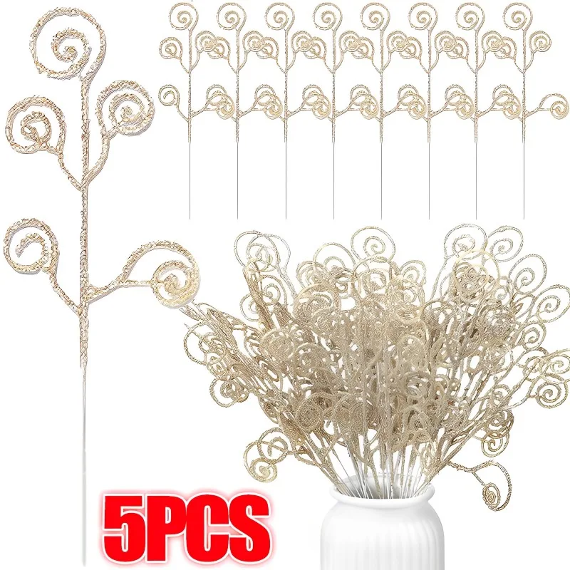 5/1PCS Golden Powder Glitter Stem Candy Circle Branch Christmas Tree Decoration Xmas Festival 2024 New Year Gifts Party Decors