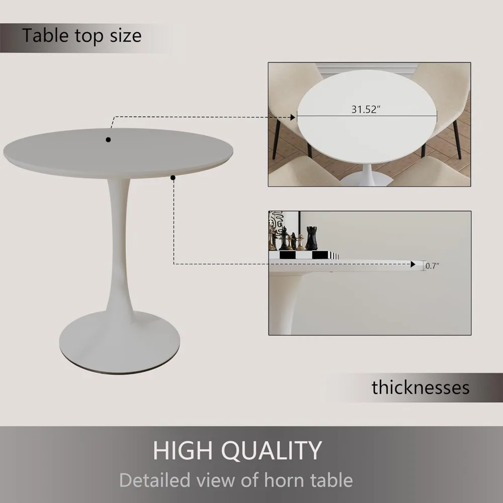 Meja Makan putih bulat, Meja Tulip Modern, Meja santai bulat setengah abad 31.5 "dengan basis logam untuk 2 hingga 4 orang