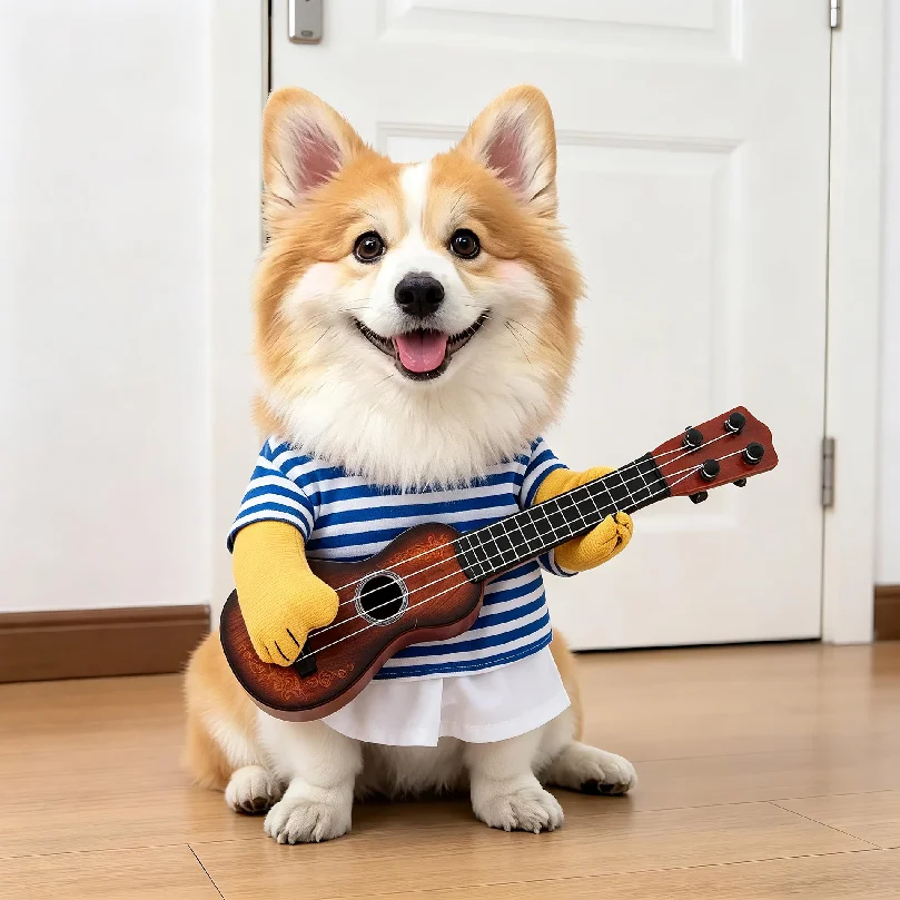 Funny Pet Guitar Player Cosplay Dog Costume Guitarist Dressing Up Party  Halloween New Year Clothes For Small  French Dog Cats 3