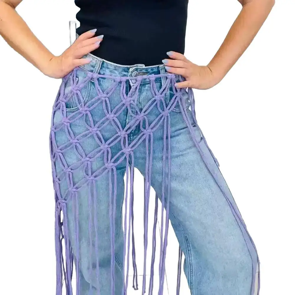 Netted Fringe Waistband Handwoven Bikini Cover Up Skirt Festival Street Sle Me Top Soulful Accessory For Suits Jeans Waistline view 2