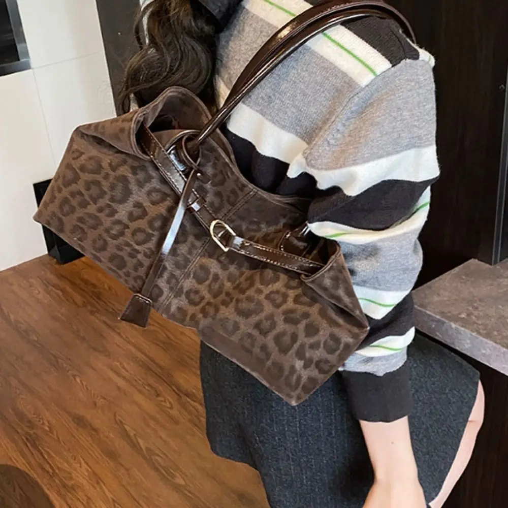 

Korean Style Hasp Closure Shoulder Bag Solid Color Tote Bag Leopard Print Handbag Ethnic Style Large Capacity Underarm Packs