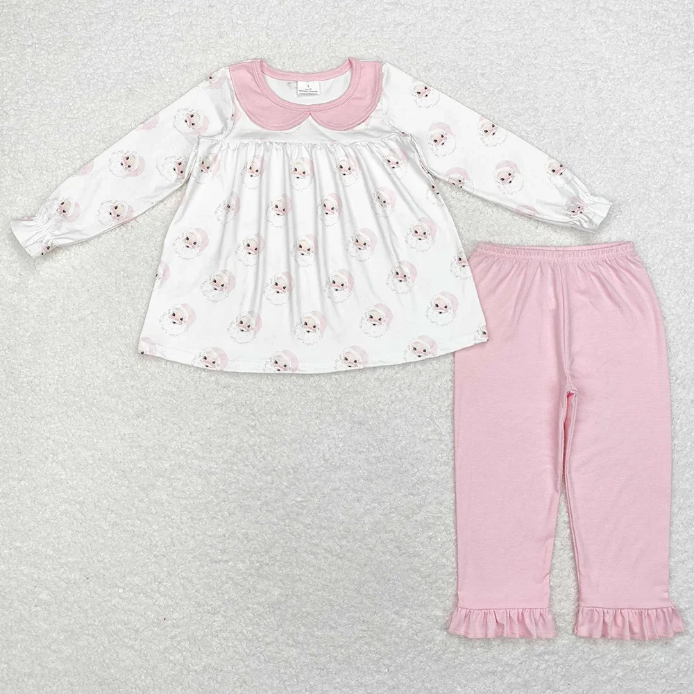 

New Hot Sale Baby Girls Clothes Christmas Santa Claus Long Sleeve Top Ruffle Legging Outfits Boutique Toddler Girls Clothing Set