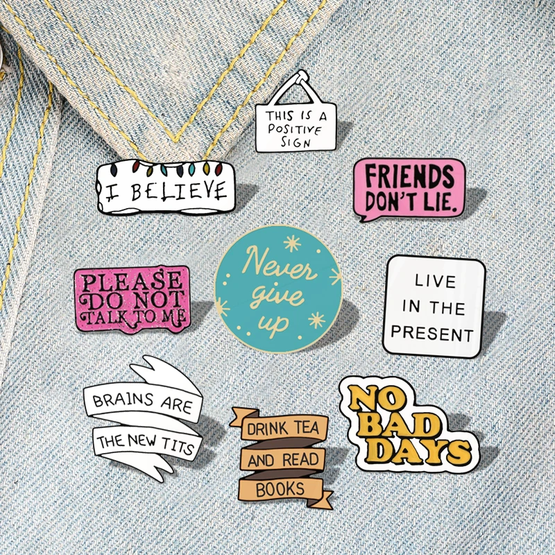 Lapel Pins Power Letter Custom Shirt Bag Motivational Badge Friends Gift Jewelry Quote Funny Enamel  Brooch Live Life Happy