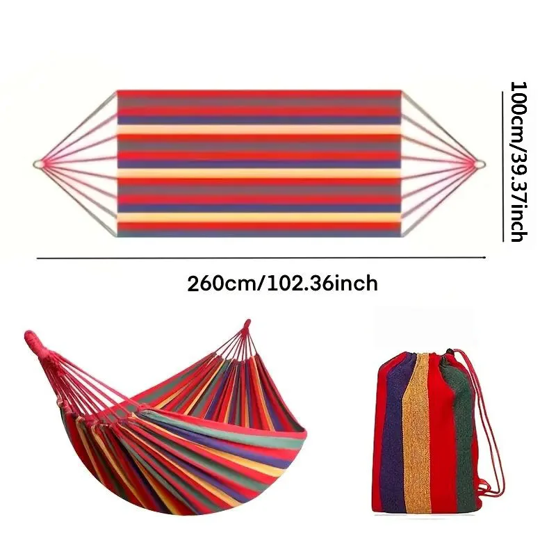 Portable Hammock with Mattress Blue and Red Stripes Straps and Storage Bag Suitable for Camping Outdoor and Indoor Use image 2