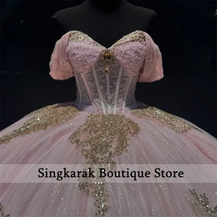 Gaun Vestidos De XV Años Quinceanera Biru Mewah Gaun Putri Manik-manik Applique untuk Gaun Ulang Tahun 15 Tahun Berenda