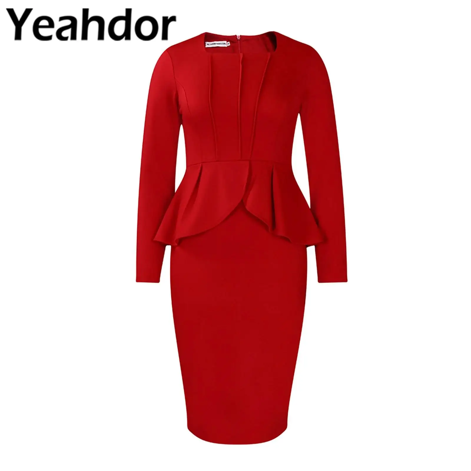 

Womens Bodycon Dress Elegant Square Neck Long Sleeve Ruffled Solid Color Sheath Dress for Evening Party Cocktail Gown