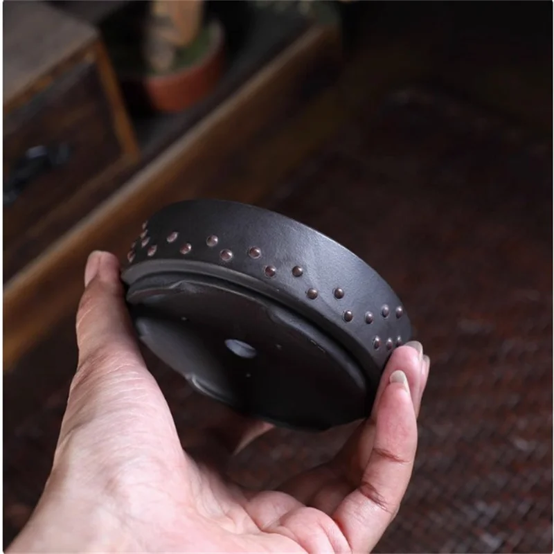 Ceramic Round Bonsai Pot, Drum-nail Nature, Purple-Sand, Traditional Chinese Room, Dormitory, Garden, Home Table Decoration - view 4