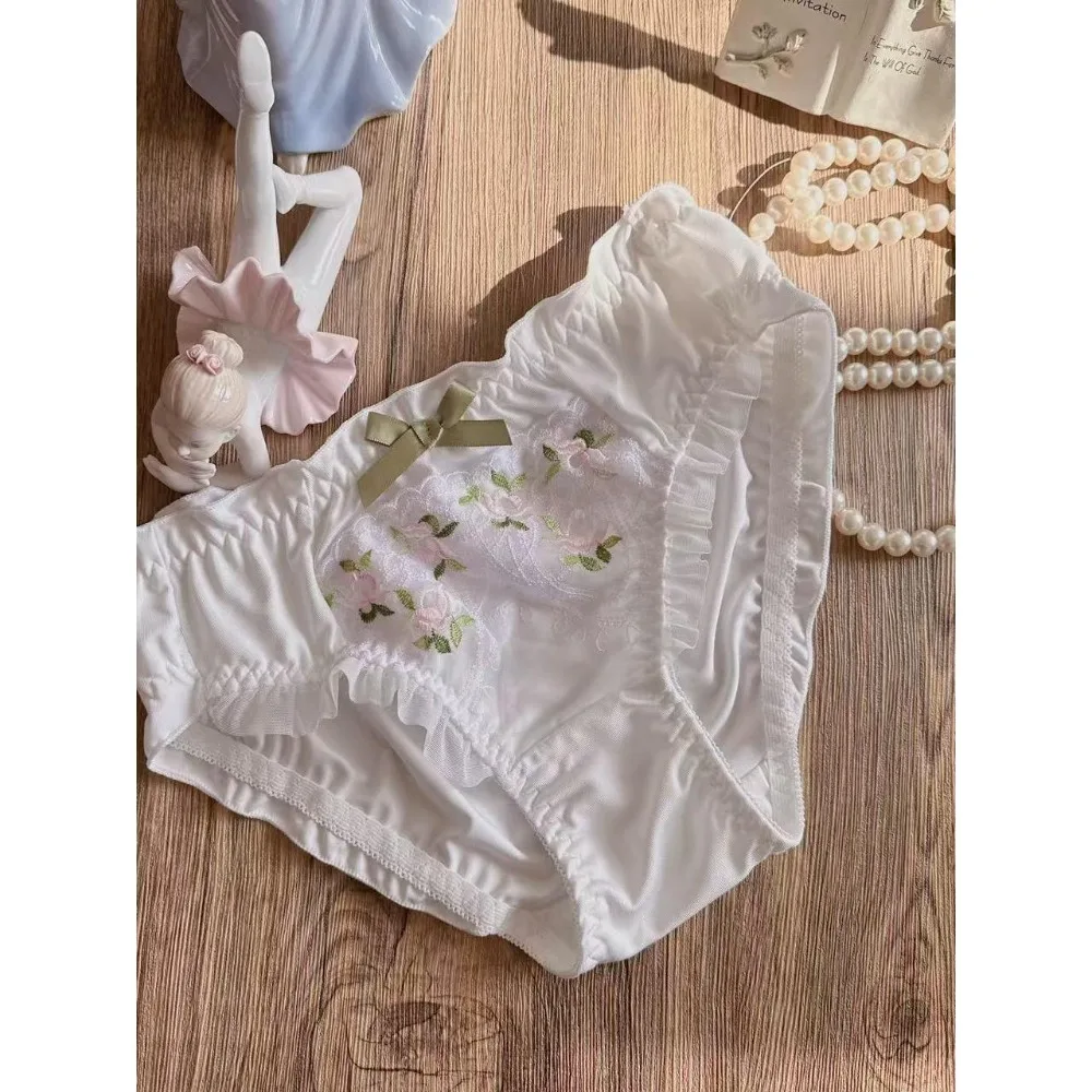 BANERDANNI Japanese Fresh Floral Embroidery Thin Cup Bra Set Sweet College Push‑Up Sexy Soft Breathable Lingerie Underwear Set