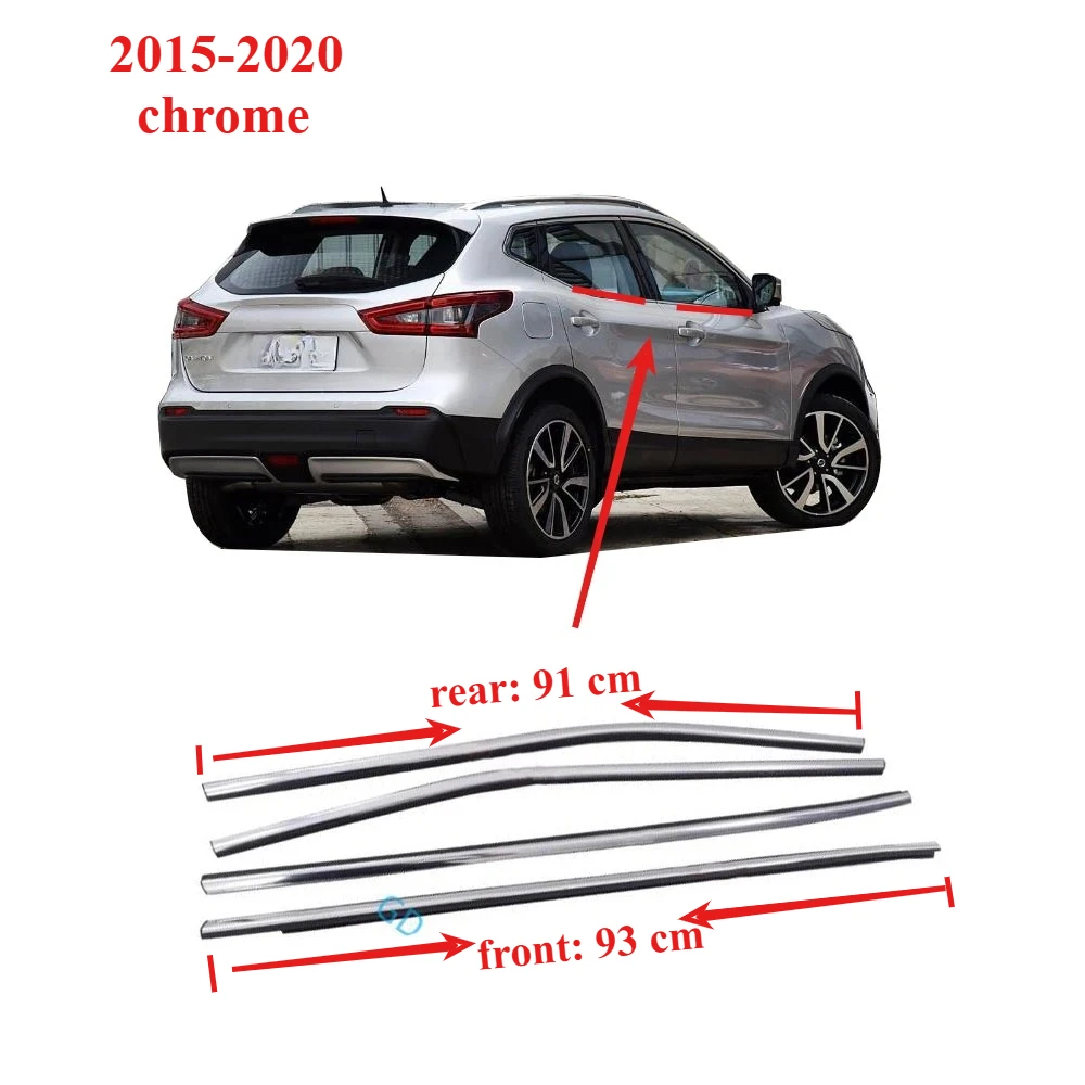 4 Pcs Chrome Outside Window Glass Rubber for Nissan Qashqai 2015-2020 Weatherstrip for Qashqai Glass Outer J11 80821-DF30A