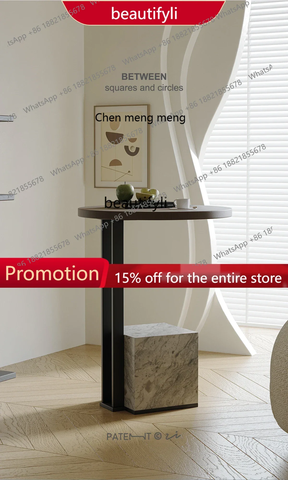 

Marble Sofa Side Table Balcony Living Room Simple Small round Table Light Luxury Corner Table Bedside Cabinet 1001