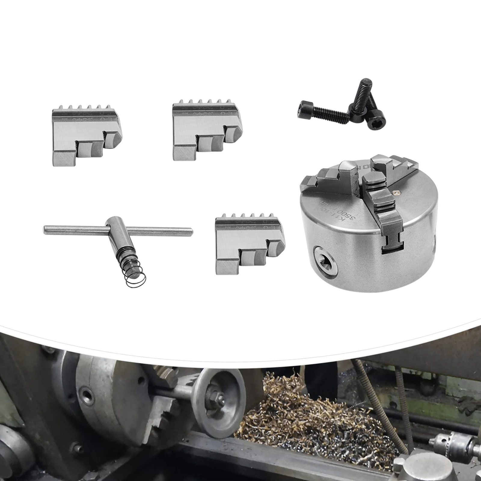 3-Jaw Self-Centering Lathe 100MM Lathe Chuck Set Easy to Install Grasping Device for Machine Tools and Accessories