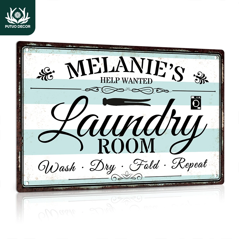 

Putuo Decor Custom Laundry Room Sign, Custom Name, Vintage Farmhouse Laundry Sign for Bathroom, Washroom, 12x8 Inches Metal Sign