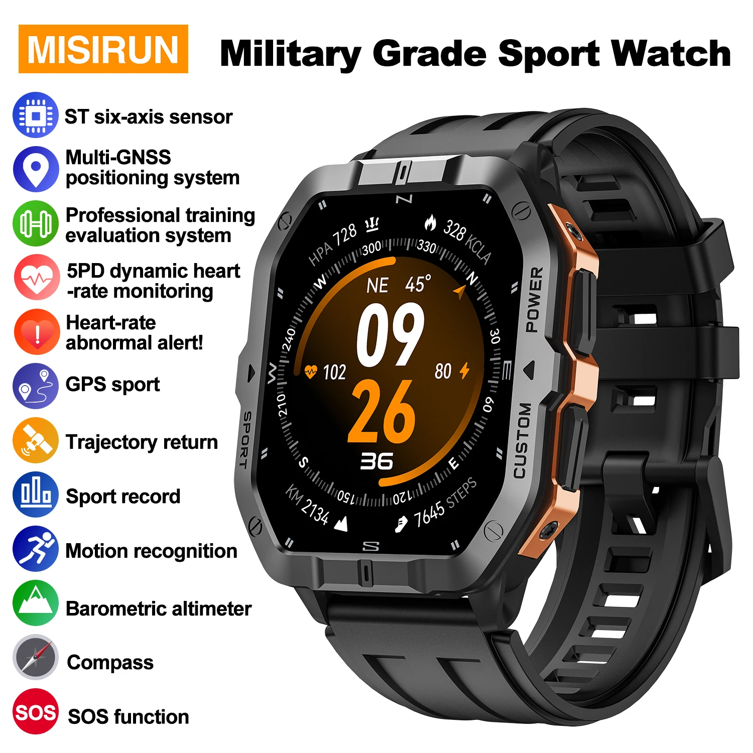 GPS Smart Watch Men 2.02 Inch HD Display Compass Barometric Altimeter SOS Function Military Grade Outdoor Sport Women Smartwatch