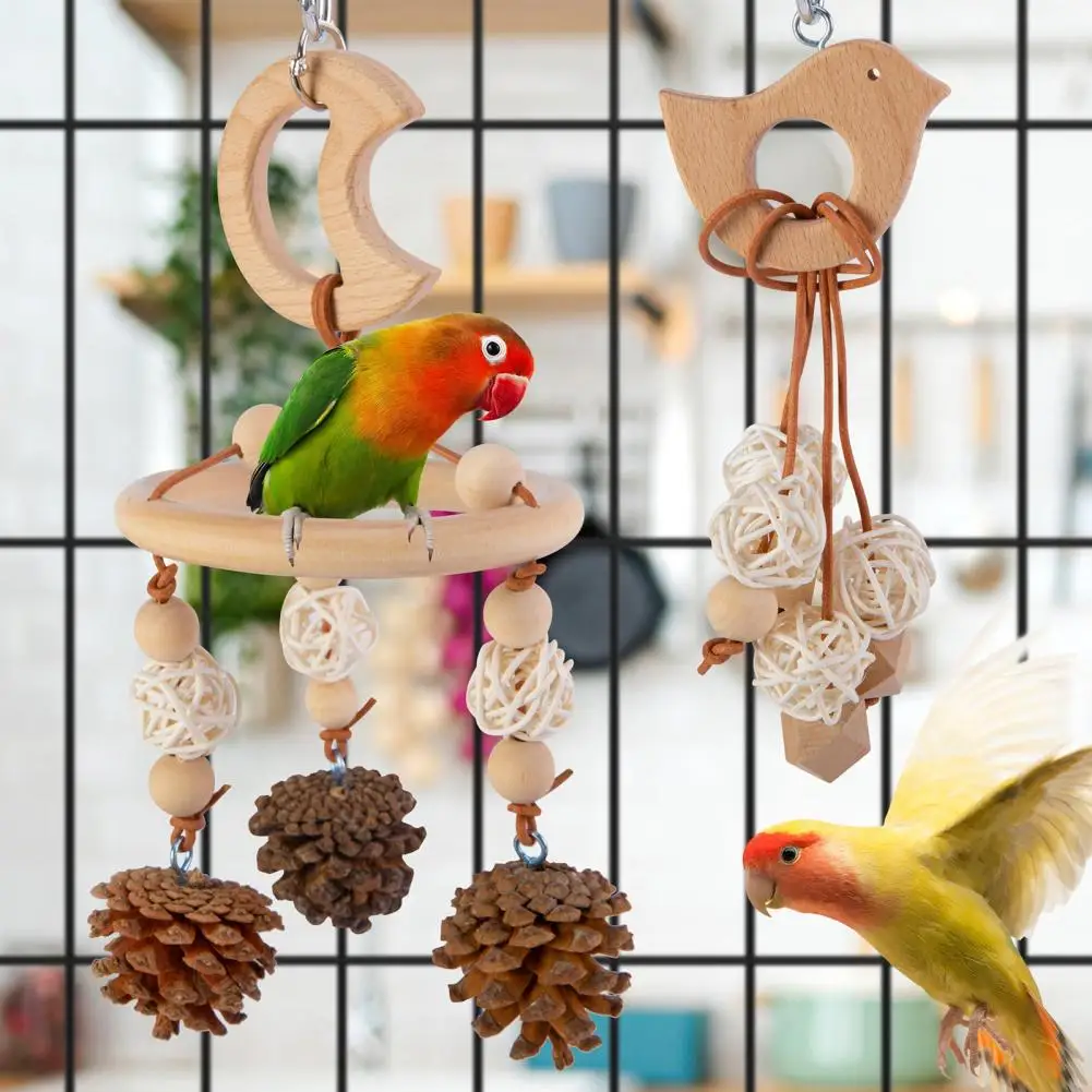 Relieve Tension Anxiety with This Bird Toy Handmade Natural Wood Bird Swing Wind Chime Set for Parrot Training for Intelligent