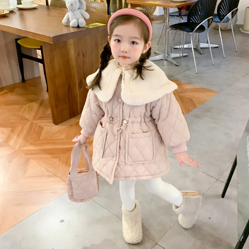 1-10Y Winter Child Girls Coat And Outerwear Plush Velvet Lined Warm Jacket Elegant Toddler Baby Girl Parka Korean Kids Clothes