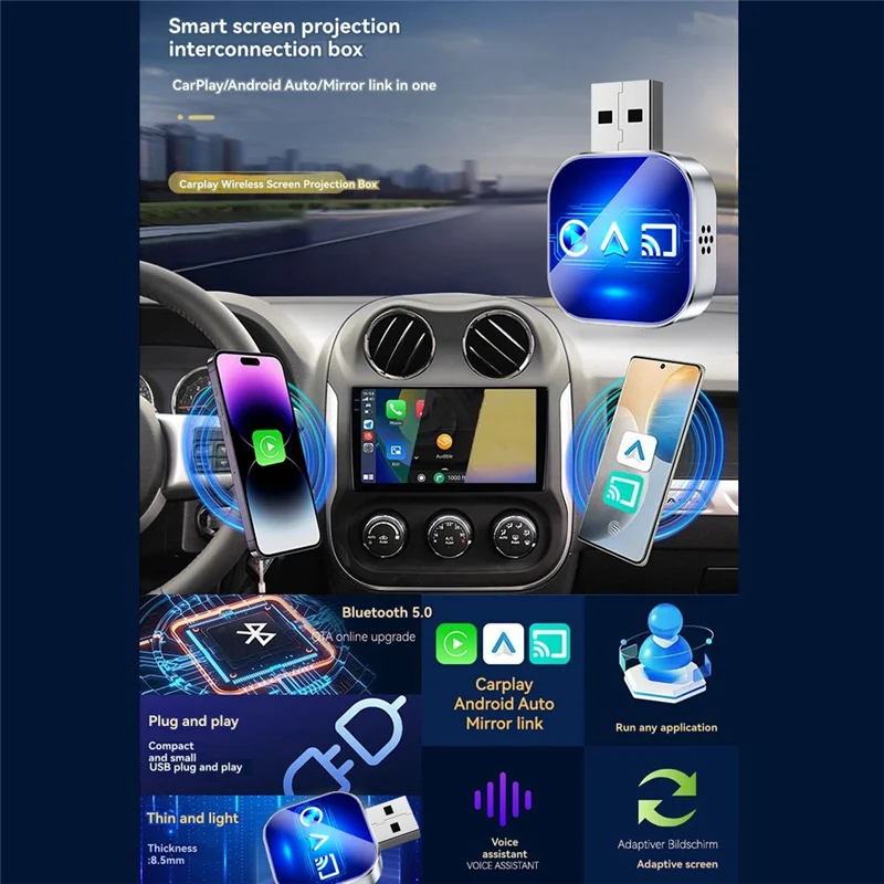 B27b 3 em 1 sem fio carplay carplay espelho link android auto usb dongle adaptador inteligente ai caixa com fio carplay para sem fio b