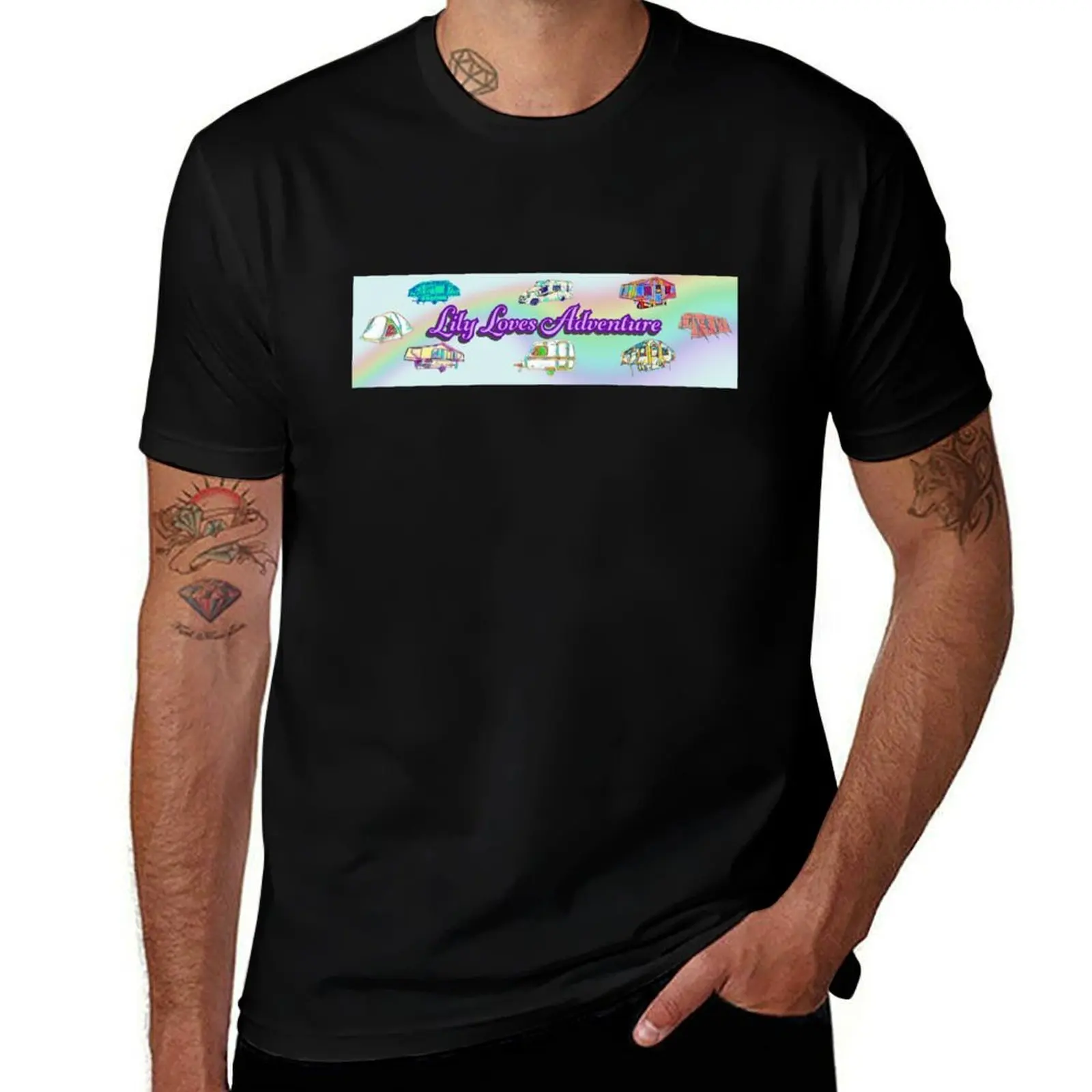 Lily Loves Adventure with Caravan Rainbow Design T-Shirt Daily Casual Short Sleeve Tee Shirt T-Shirt