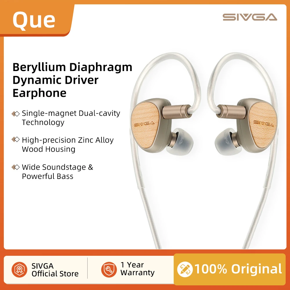 

SIVGA Que 10mm Beryllium Diaphragm Dynamic Driver Earphones High-fidelity In-ear Wired Earbuds White Maple Wood Music Earpieces