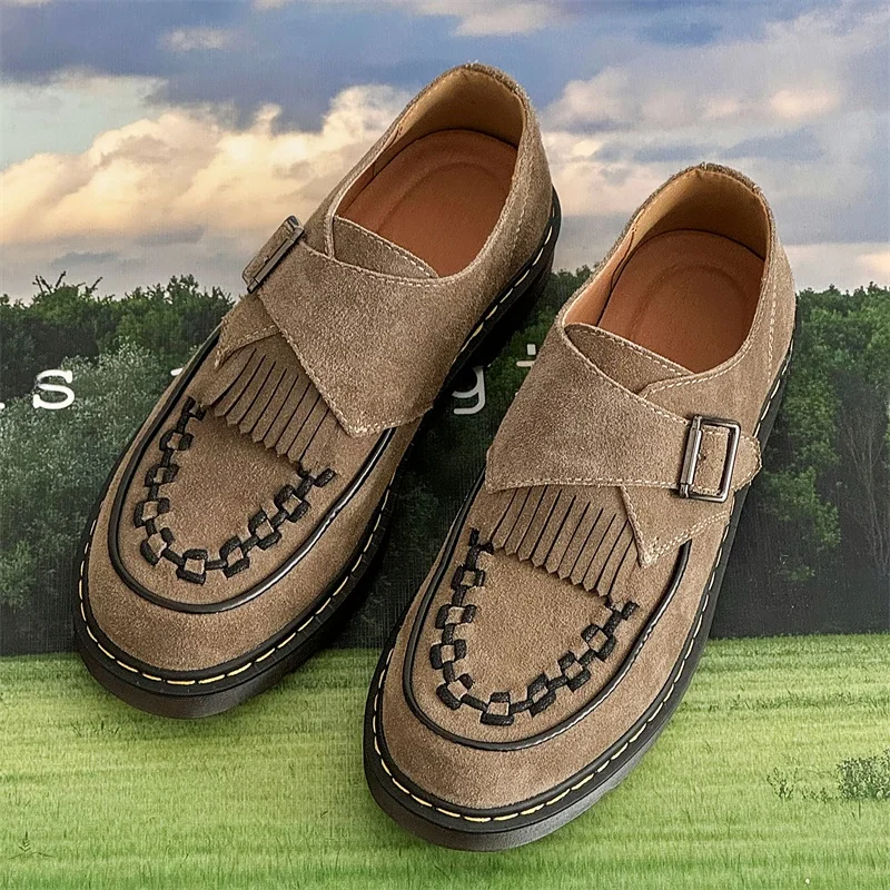 

Ретро американский Monk oes Thi Bot Tassel тканая замша Casual oes для мужчин и женщин модные туфли на плоской подошве
