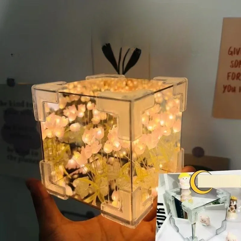 Creative Diy Tulip Flower Sea Cube Three-Dimensional Small Night Lamp Material Package for Girlfriend Couple Girlfriends