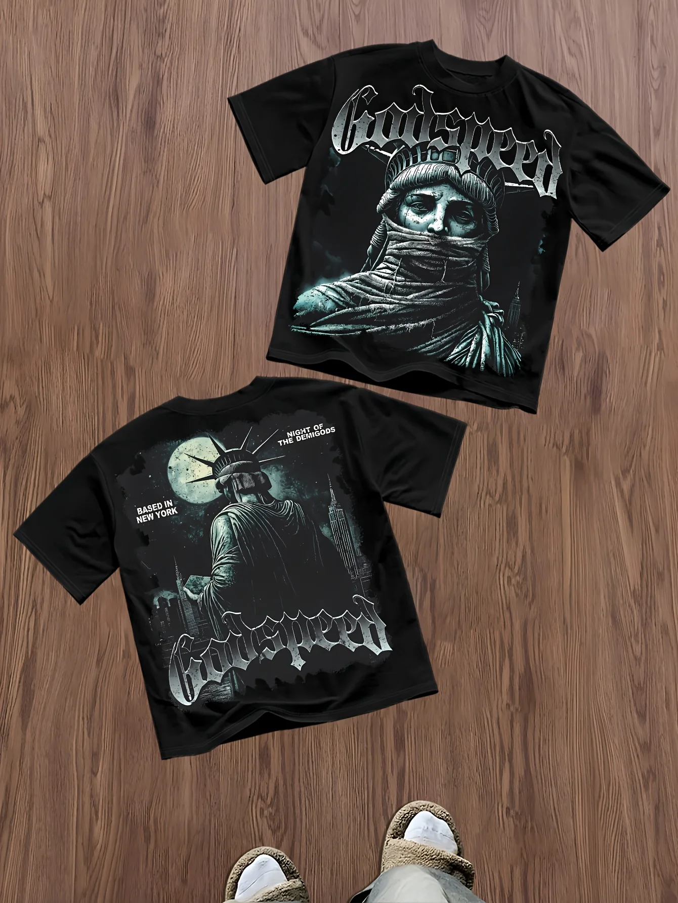 Hot selling men's new summer Statue of Liberty moon print comfortable and breathable round neck T-shirt outdoor street style top