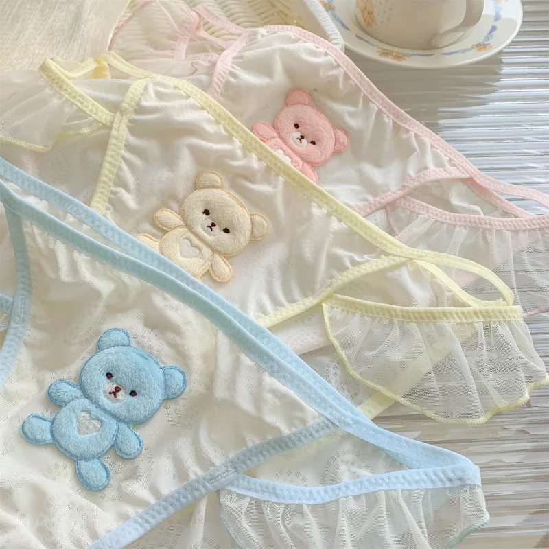 Cute Lovely Sweety Cartoon Bear Sexy Breathable Underwear Women Low Waist Thin Seamless Hollow Panties Soft Breifs