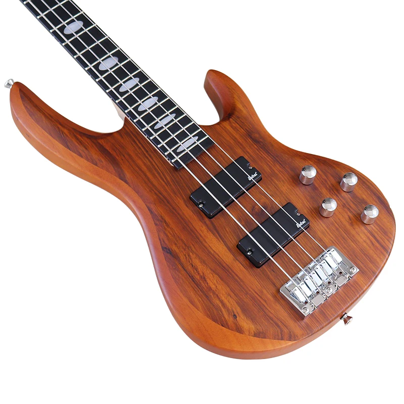 4 Strings Right hand with frets Matte Electric Bass Guitar 43inch Zebrawood Top solid okoume wood body bass guitar with EQ