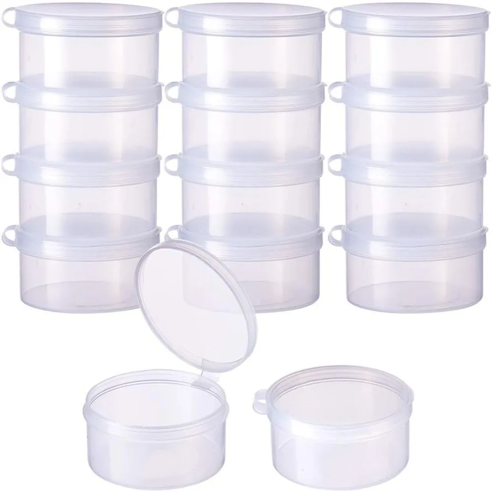 12 Pack Round Clear Plastic Bead Storage Containers Box Case with Flip-Up Lids for ItemsPillsHerbsTiny BeadJewerlry Findings