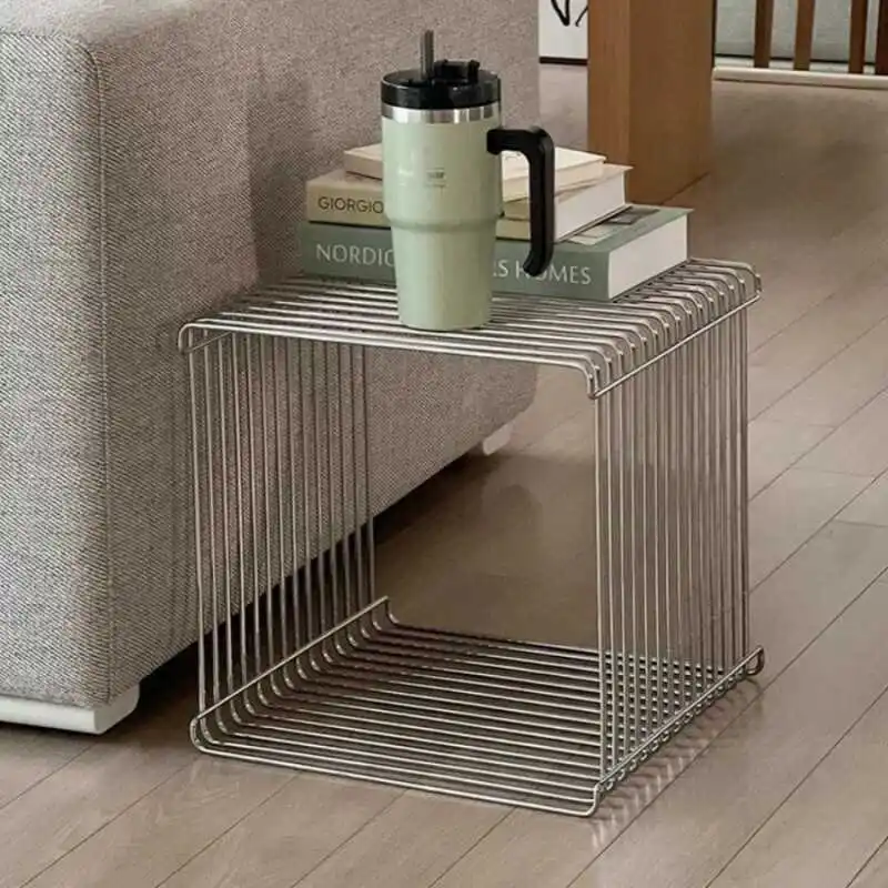 Sofa side few medieval creative mini bedside shelves lines small table stainless steel coffee table floor magazine rack