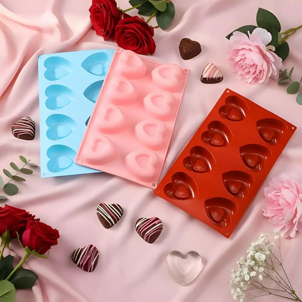 Tear Resistant Silicone Mold Heart Shape Silicone Mold 8-cavity Flexible Baking Mold for Chocolate Cake Candles for Desserts