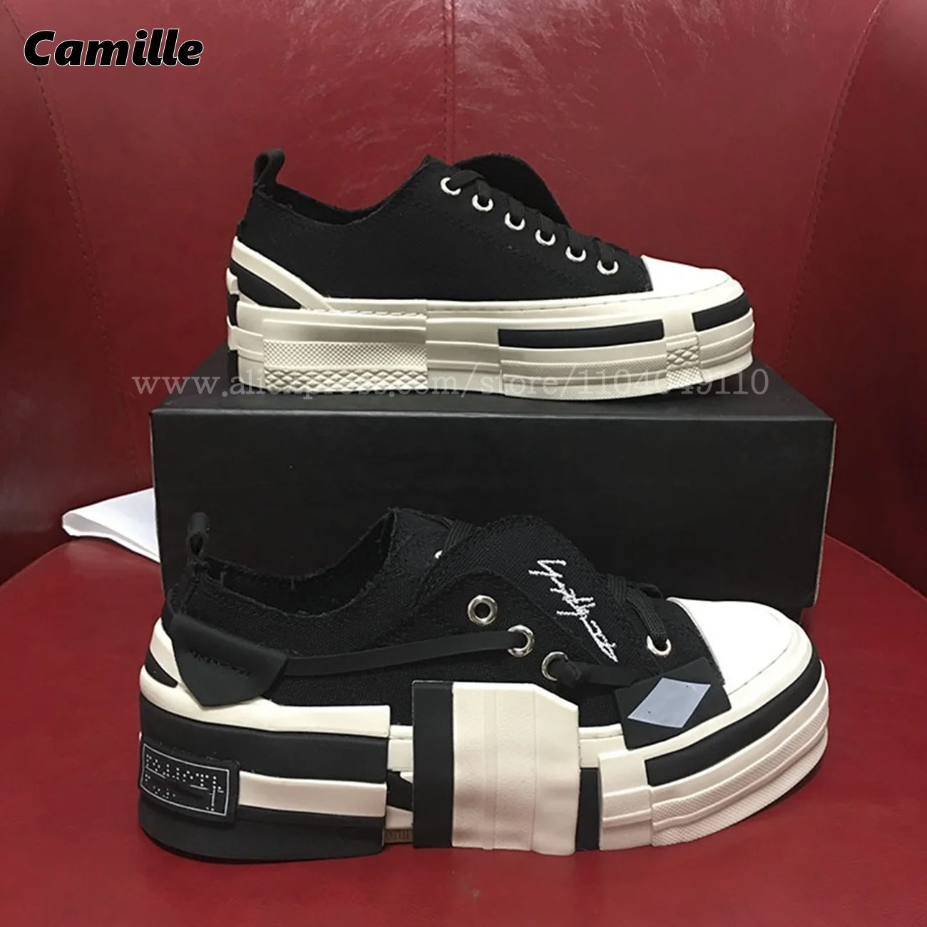 Retro Denim Thick Sole Black Skateboard Shoes 2025 NEW All Match Casual Low-top Fashion Shoes Round Toe Platform Men/Women Shoes