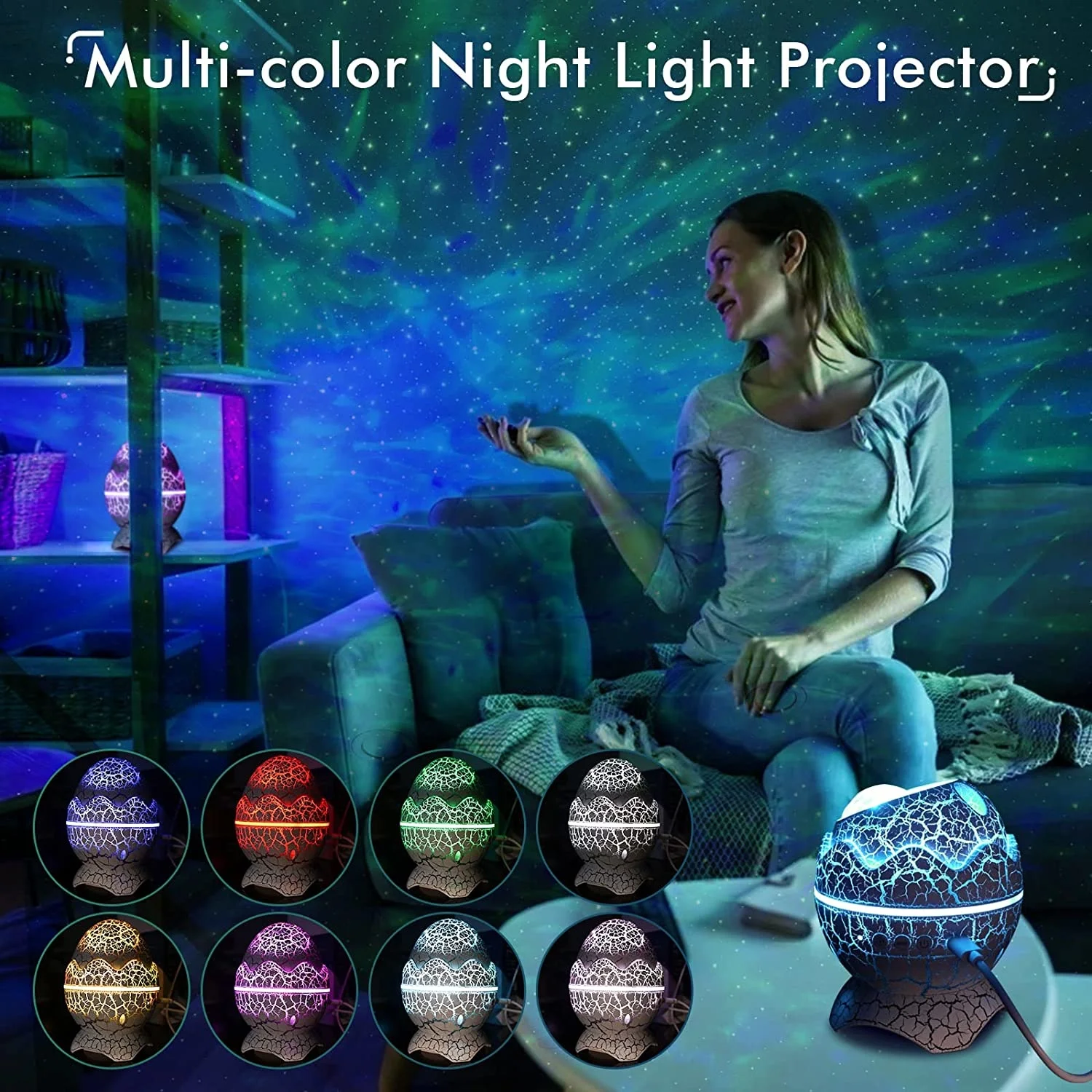 Dinosaur Eggshell Galaxy Projector Starry Sky Night Light Bluetooth Speaker Cute Game Room Decoration Children\'s Gift LED Nebula