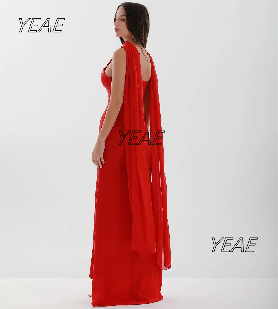 Santorini Red Prom Dresses Spaghetti Sweetheart Bridesmaid Dress for Wedding Party Beaded Sash Evening Formal Gowns with Wrap