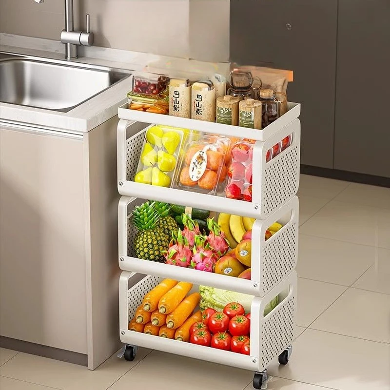 

‌ Многоуровневая кухонная тележка, подставка для фруктов большой емкости с колесами, мобильный поднос для закусок для дома, компактный органайзер для хранения