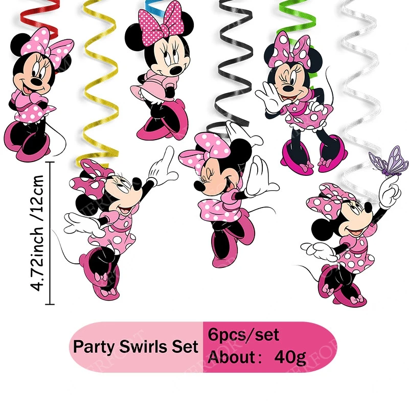 Étoiles à thème rose Mickey Minnie, tourbillons pour événements de joyeux anniversaire, décorations de fête suspendues au plafond, cadeaux pour enfants filles