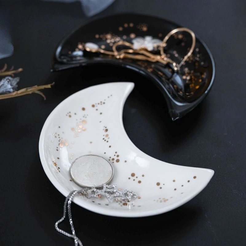 Cuenco Nórdico de Cerámica con Forma de Luna para Frutas, Plato para Condimentos, Bandeja para Joyas, Recipiente Multiusos para Cocina, Sala de Estar, Almacenamiento y Decoración del Hogar