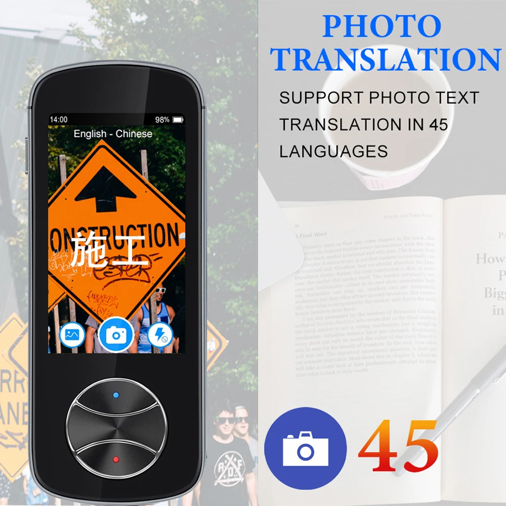 Traduttore intelligente touch screen IPS da 3,0 pollici Convertitore automatico da 1500 mAh Interprete elettronico compatibile con Android