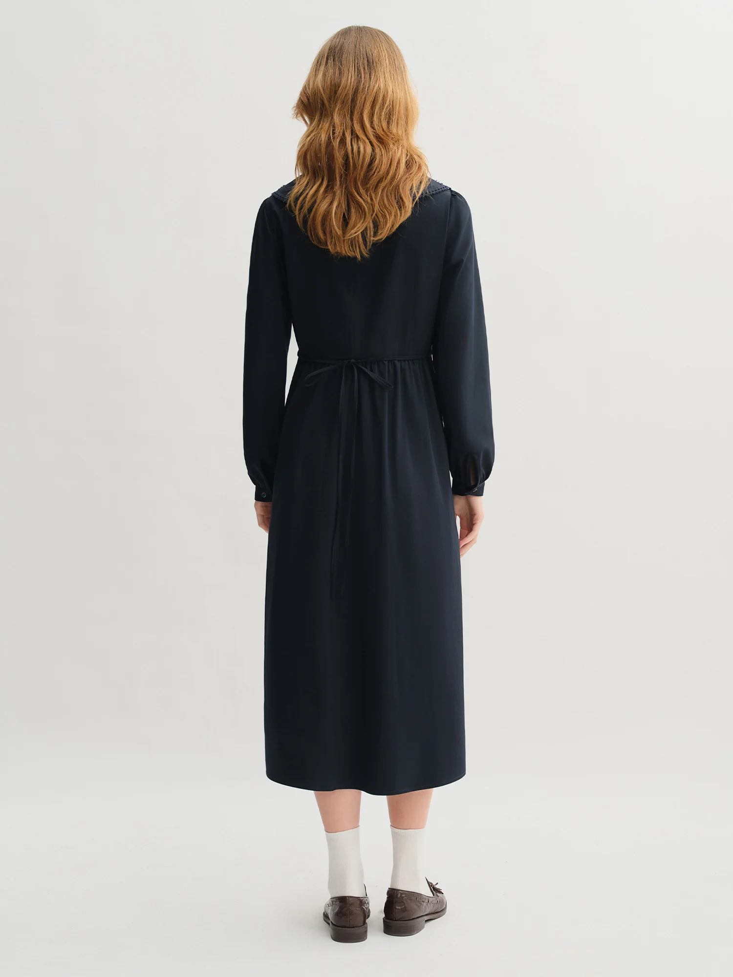 DUSHU Plus Size Women's College Style Navy Collar Ribbon Dress 2025 Autumn New Arrival High Waist Slimming Dress 25DS83299