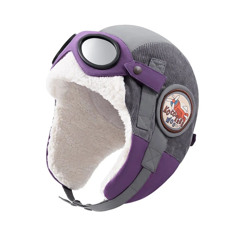 Winter Fleece Lined Hat for Kids Cute Aviator Bomber Hat with Removable Goggles Boys Girls Trapper Hats with Earflaps