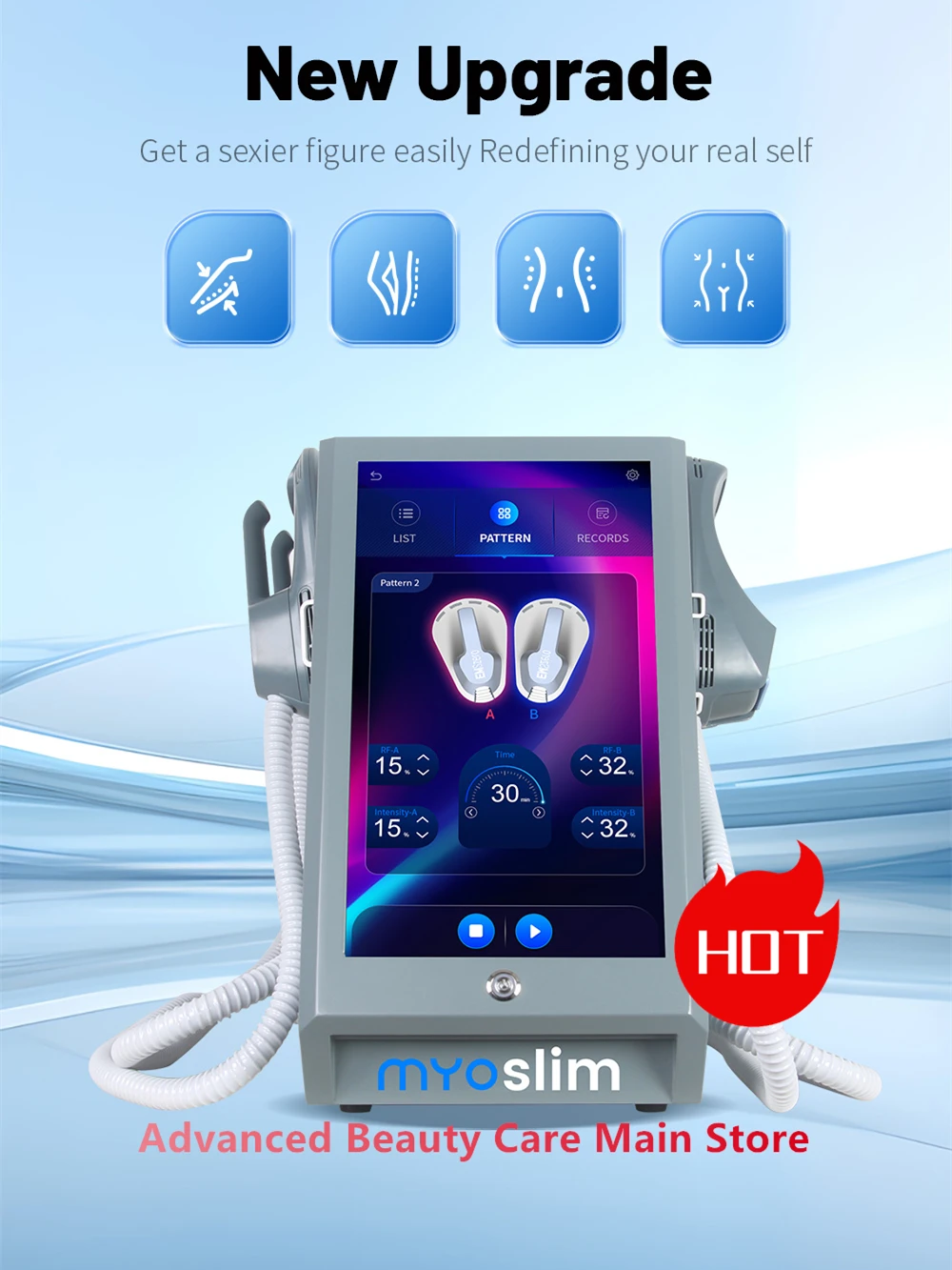 

New Myoslim RF Muscle Stimulation HI-EMT Weight Body Slimming Sculpting Machine Body Slimming Fat Reduction Beauty Equipment